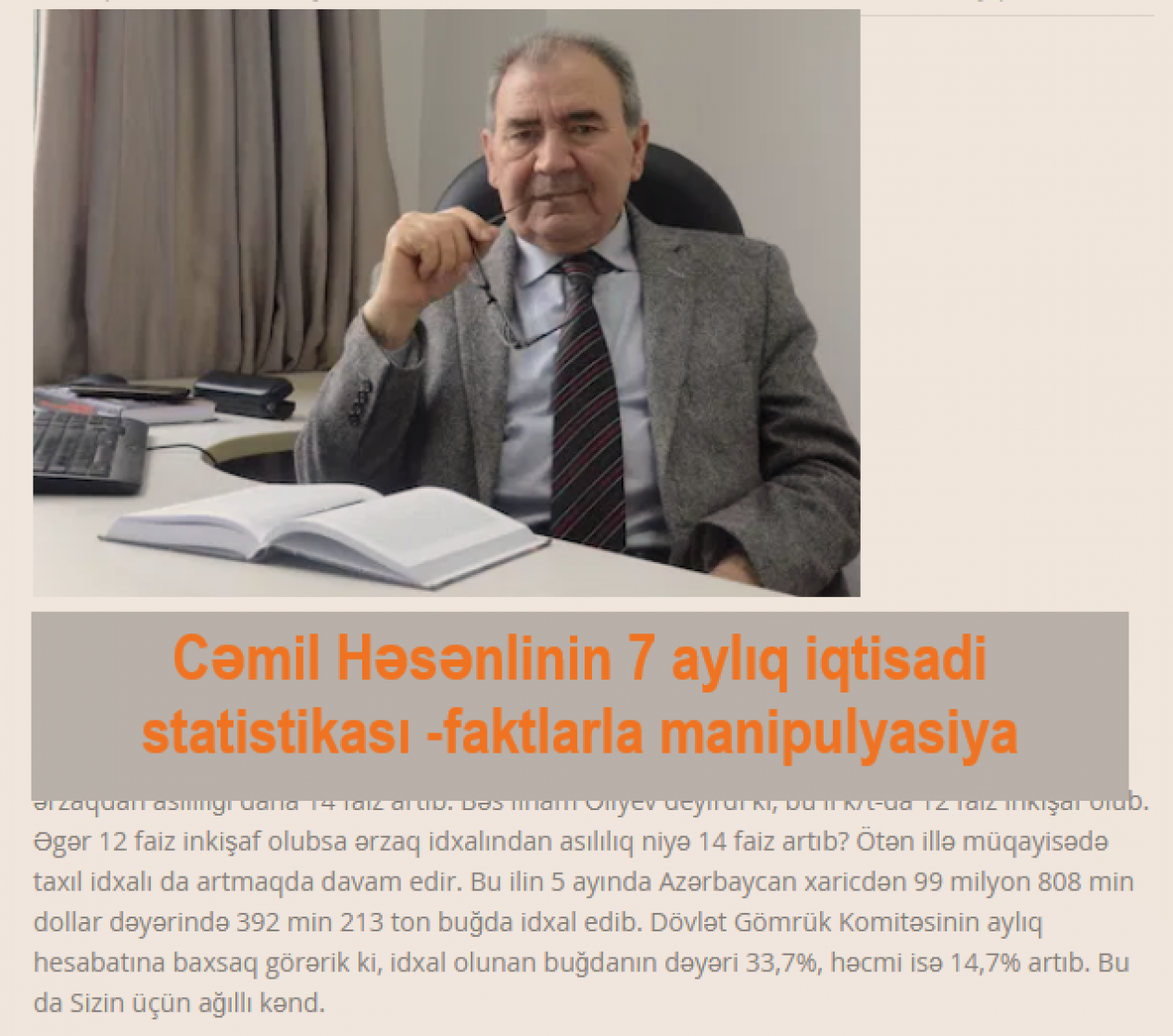 Cəmil Həsənlinin 7 aylıq iqtisadi statistikası -faktlarla manipulyasiya