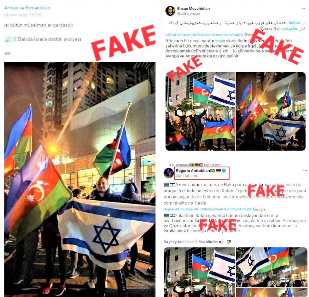 İranlıların və ermənilərin paylaşdıqları “Bakıda İsrailə dəstək aksiyası” fotoları saxtadır
