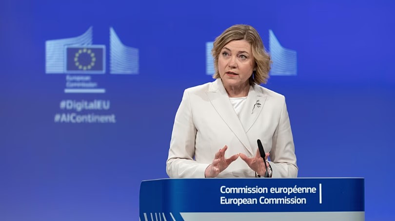 Henna Virkkunen, European Commissioner for Tech-Sovereignty, Security and Democracy gives a press conference. (AP Photo/Omar Havana, File)