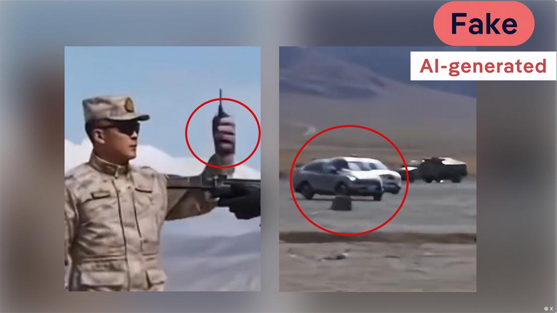 Typical AI errors: Hands often appear deformed in individual frames, and objects in the background merge unnaturally—such as the cars in the image on the right